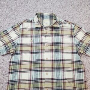Tommy Bahama Mens Shirt Silk Blend Button Down Short Sleeve Tartan Plaid Medium